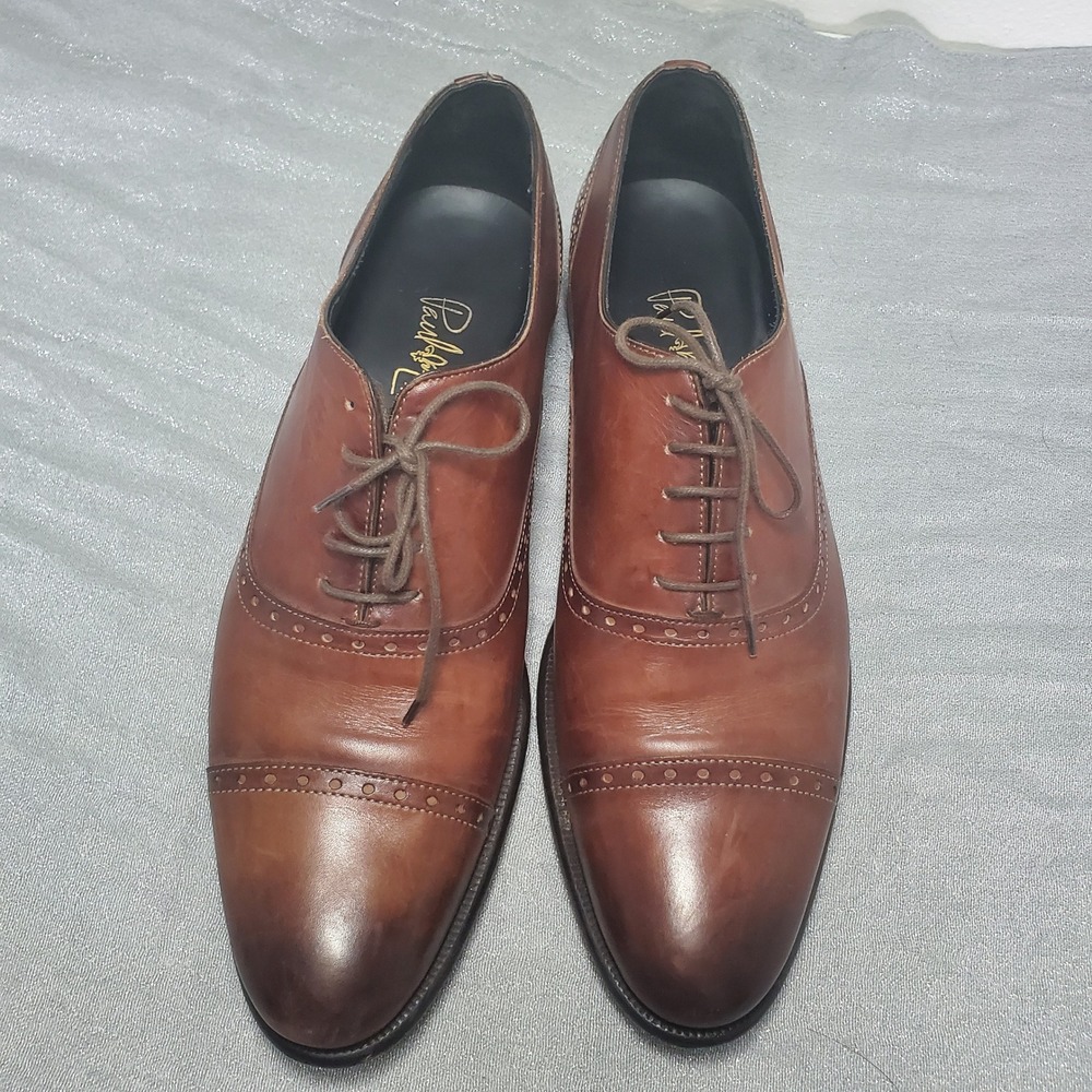 Paul Evans The Brando semi-brogue Brown Leather Cap Toe Shoes Made in Italy 7.5
